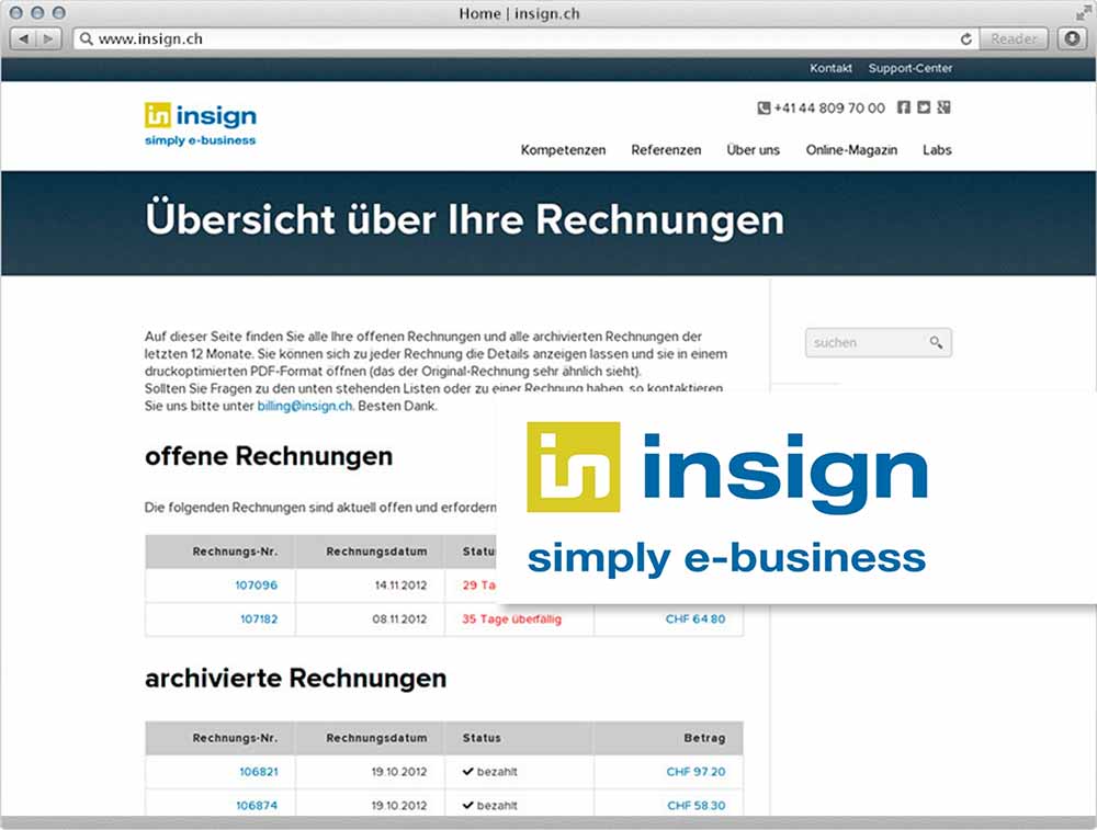 Online-Rechnungs- und Zahlungsportal für insign-Kundinnen und -Kunden