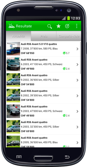 comparis.ch Android App Automarkt Schweiz