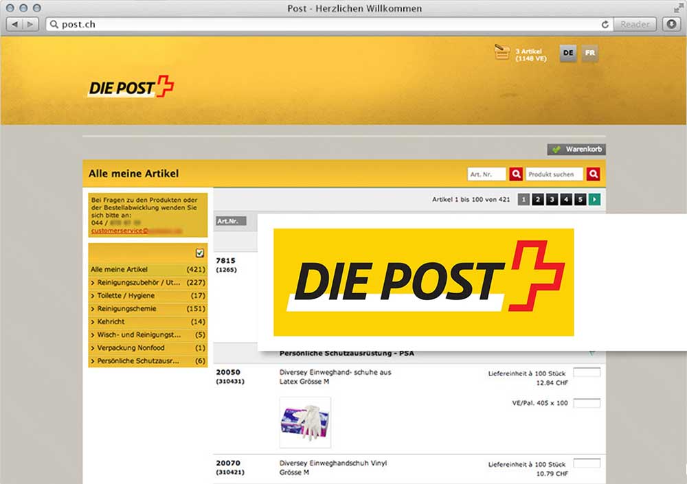 Interner Verbrauchsmaterial-Shop für die Schweizerische Post