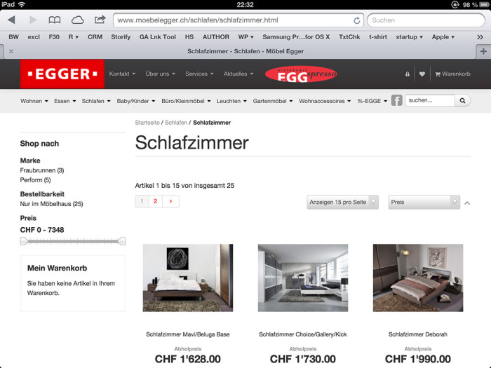 moebelegger.ch auf einem Tablet (hier iPad)