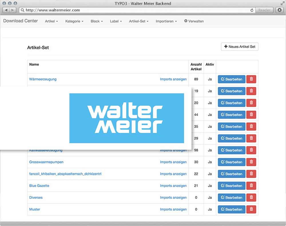 Walter Meier Download Center: Individuelle Shop-Lösung auf TYPO3