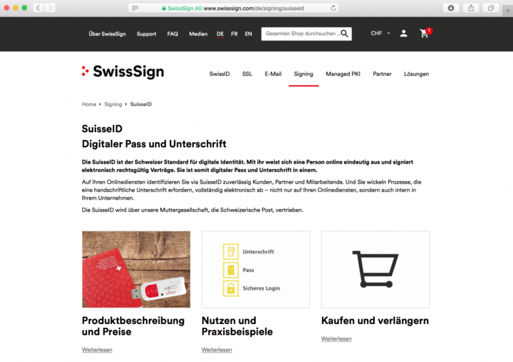 E-Commerce-Lösung für SwissSign Group AG
