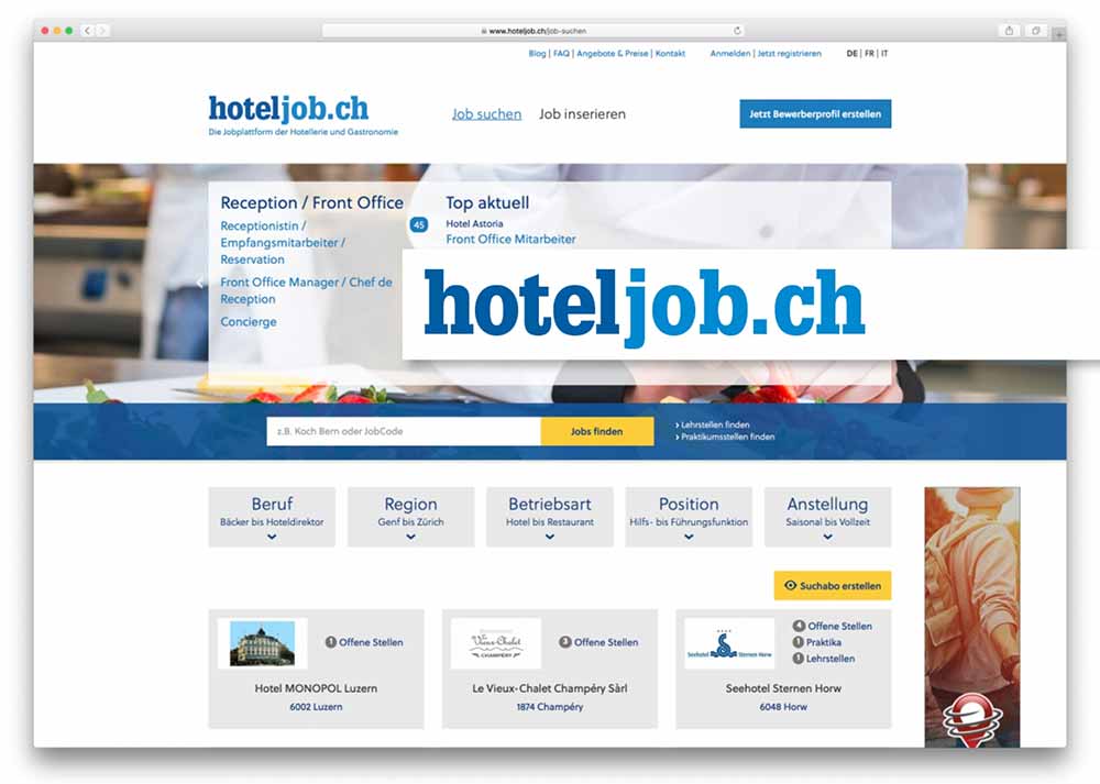 hoteljob.ch: Individuelle Stellenplattform für die Schweizer Hotel- und Gastro-Branche