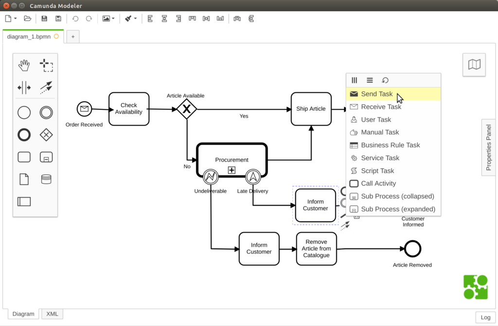 Camunda Modeler von insign mit einem Beispiel für die Bearbeitung von digitalisierten Workflows