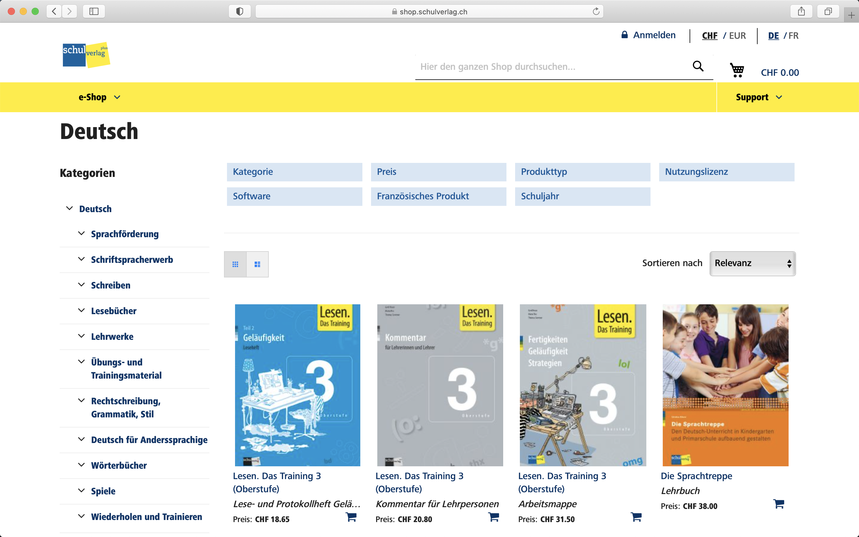 Screenshot Category-Page im Shop von Schulverlag - Magento Shop der insign gmbh