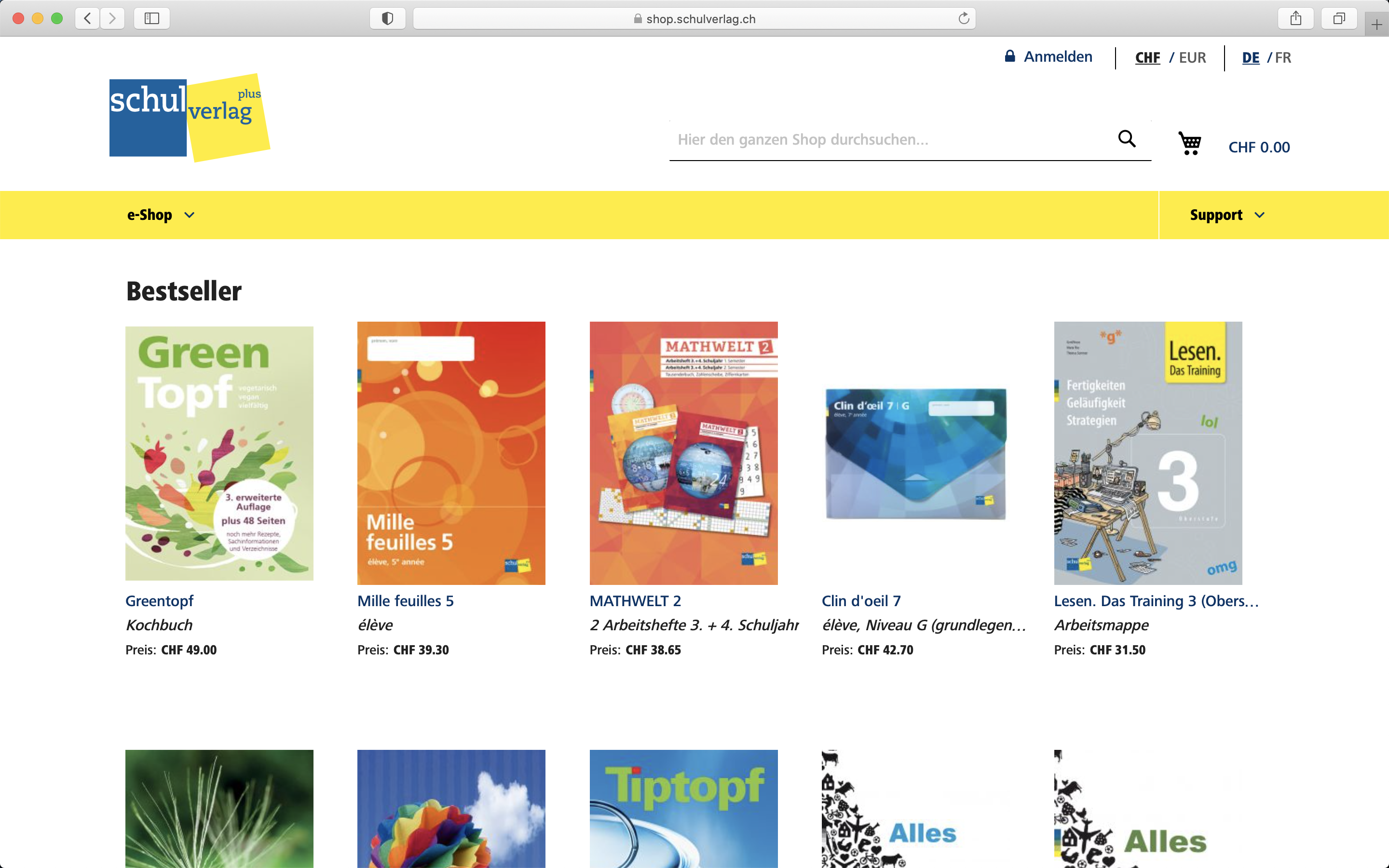 Screenshot Landingpage im Shop von Schulverlag - Magento Shop der insign gmbh