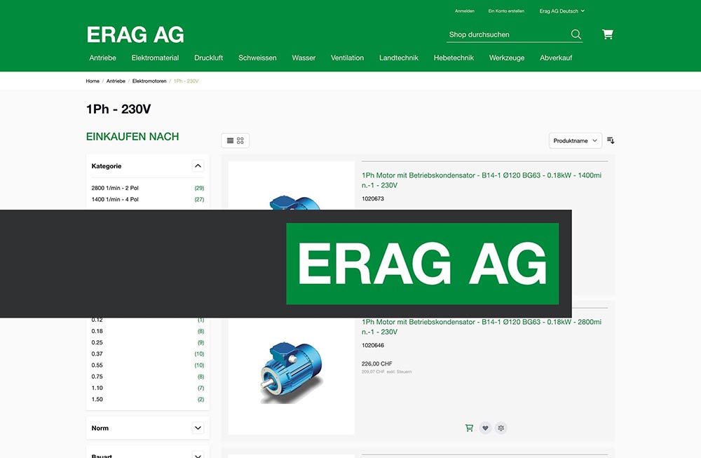 Modernes Magento-Shop-Design mit Hyvä-Theme fuer die ERAG AG