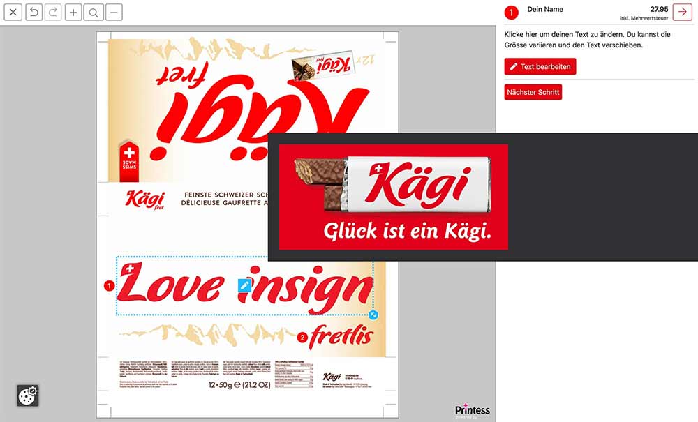 Personalisierte Kägi-fret-Verpackungen im Magento-2-Shop